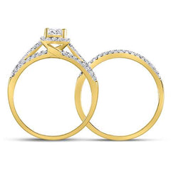 14kt Yellow Gold Womens Princess Diamond Bridal Wedding Engagement Ring Band Set 1.00 Cttw
