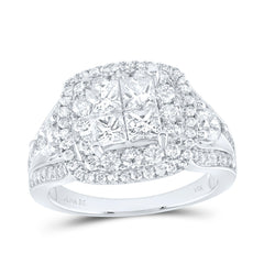 14kt White Gold Womens Princess Diamond Cluster Bridal Wedding Engagement Ring 2.00 Cttw