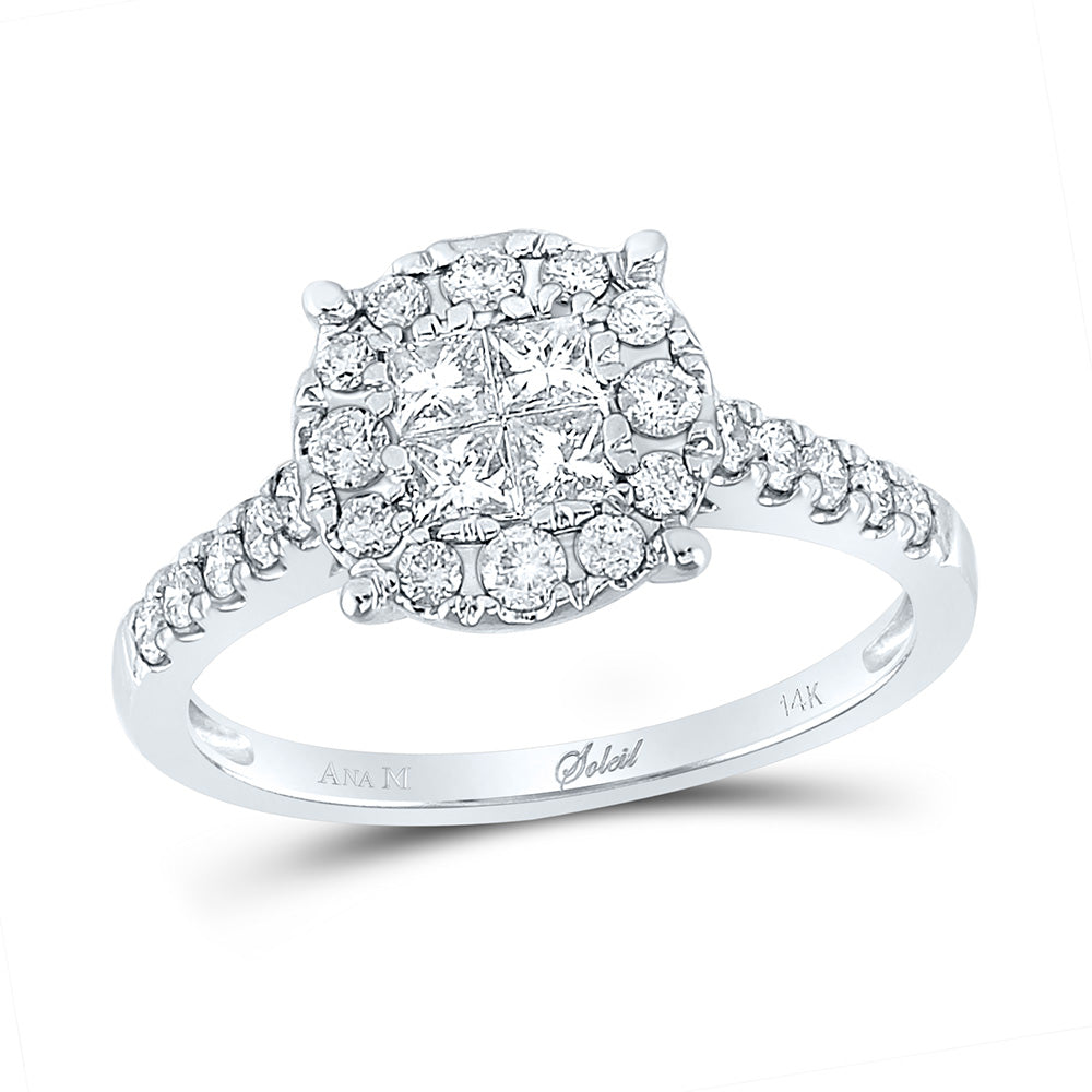 14kt White Gold Womens Princess Diamond Cluster Bridal Wedding Engagement Ring 3/4 Cttw