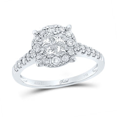 14kt White Gold Womens Princess Diamond Cluster Bridal Wedding Engagement Ring 3/4 Cttw