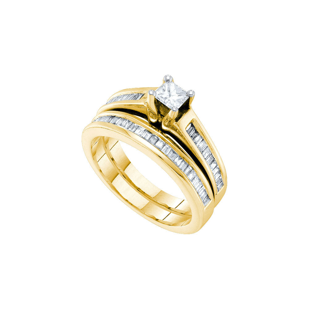 14kt Yellow Gold Womens Princess Diamond Bridal Wedding Engagement Ring Band Set 1.00 Cttw