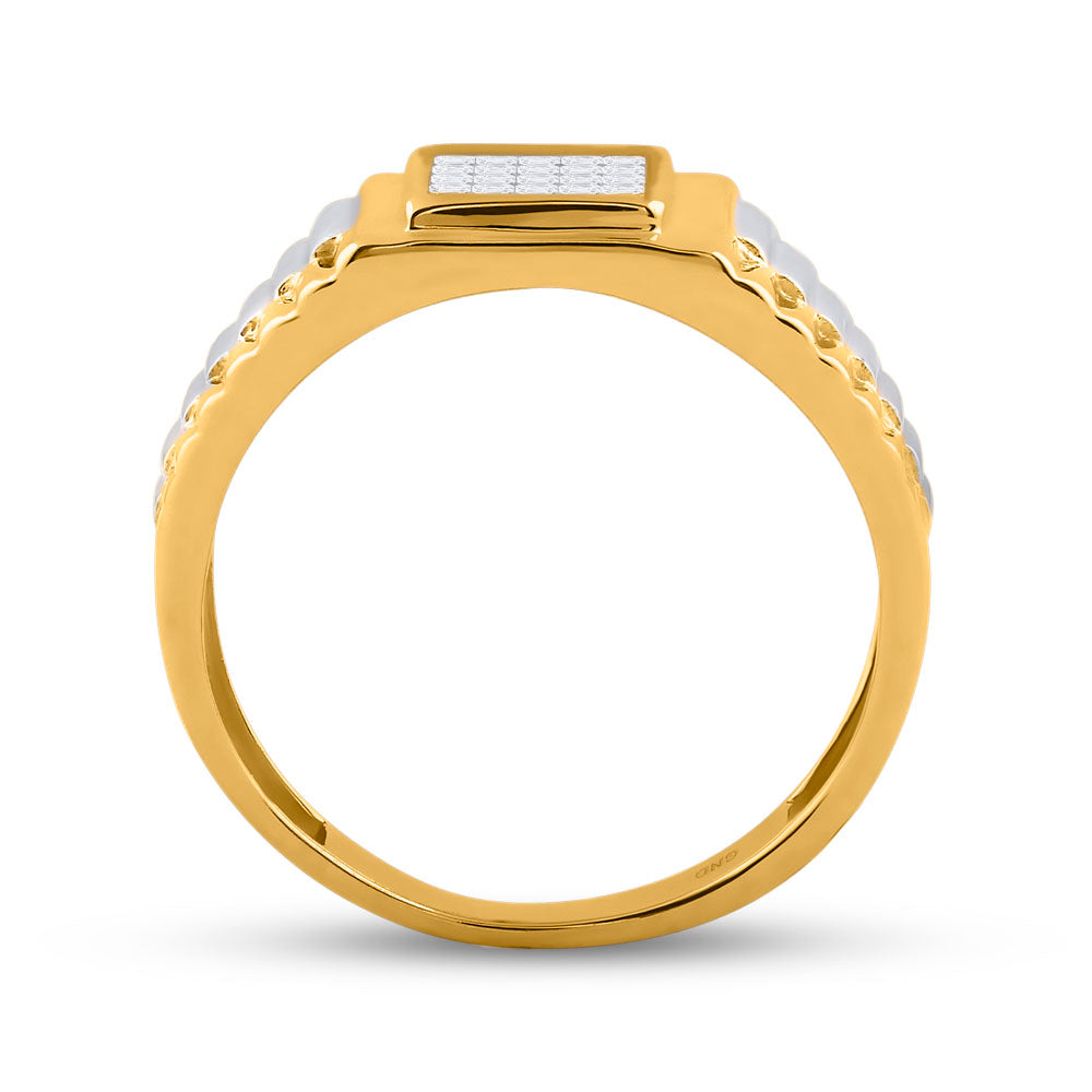 14kt Two-tone Gold Mens Princess Diamond Ribbed Cluster Ring 1/4 Cttw