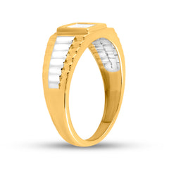 14kt Two-tone Gold Mens Princess Diamond Ribbed Cluster Ring 1/4 Cttw