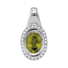 14kt White Gold Womens Oval Peridot Solitaire Diamond Accent Pendant 1-1/2 Cttw