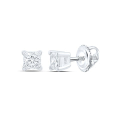 14K White Gold Unisex Princess Diamond Solitaire Stud Earrings 1/4 CTW 0.39 Gram