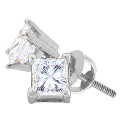 14K White Gold Unisex Princess Diamond Solitaire Stud Earrings 7/8 CTW 0.48 Gram