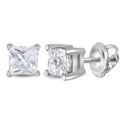 14K White Gold Unisex Princess Diamond Solitaire Stud Earrings 3/4 CTW 0.58 Gram
