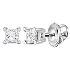 14kt White Gold Unisex Princess Diamond Solitaire Stud Earrings 1/6 Cttw