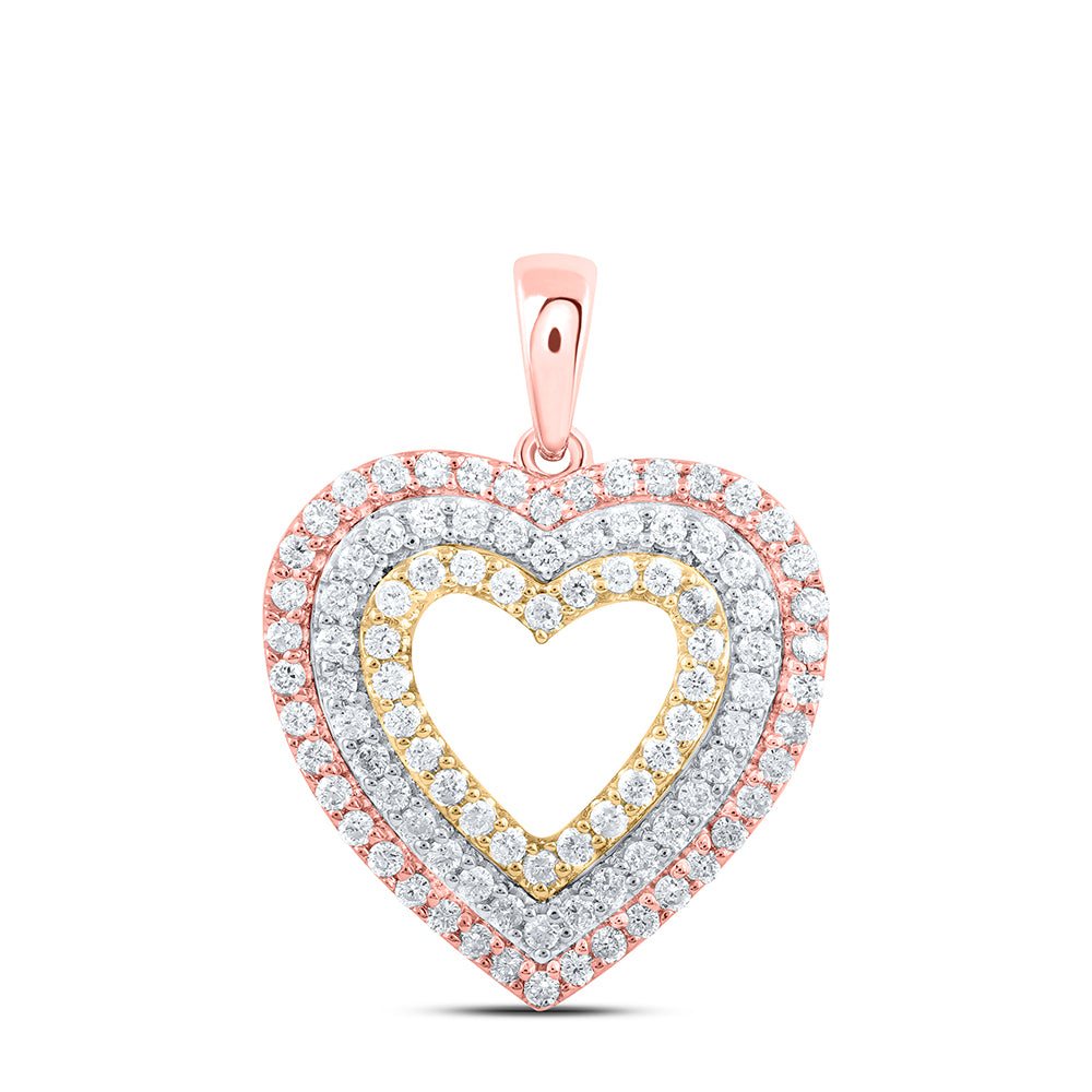 10kt Tri-Tone Gold Womens Round Diamond Triple Heart Pendant 1/2 Cttw