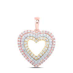 10kt Tri-Tone Gold Womens Round Diamond Triple Heart Pendant 1/2 Cttw