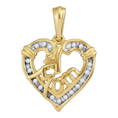 Yellow-tone Sterling Silver Womens Round Diamond Mom Mother Pendant 1/8 Cttw