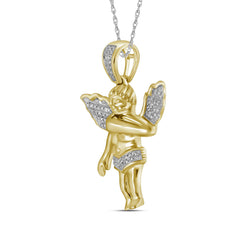 10K Yellow Gold Mens Diamond Polished 3D Guardian Angel Cherub Charm Pendant 1/6 CTW 4.95 Gram
