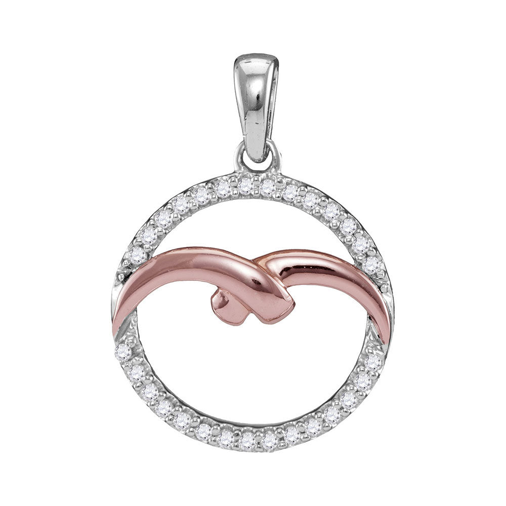 10kt White Rose-tone Gold Womens Round Diamond Circle Outline Pendant 1/6 Cttw