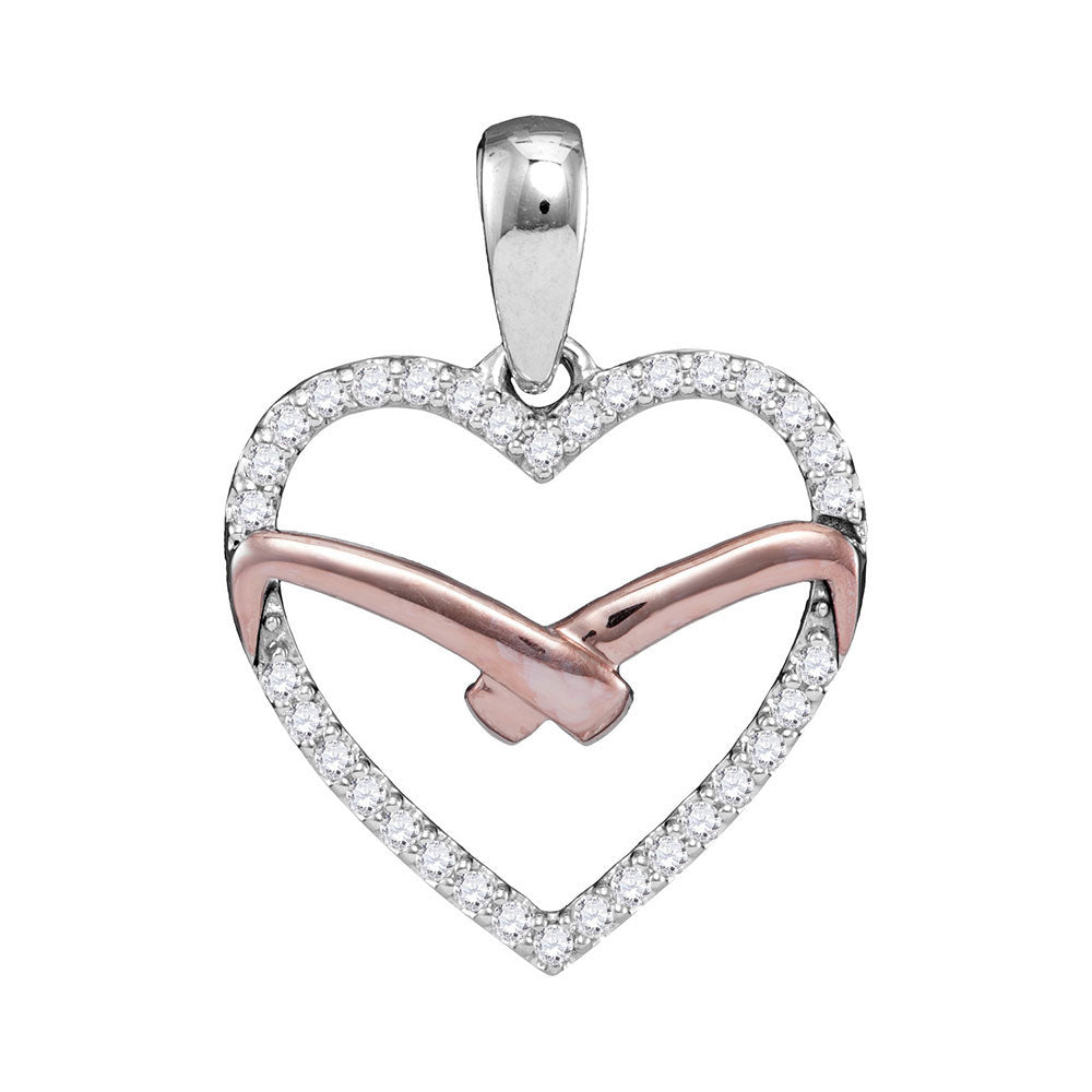 10kt White Rose-tone Gold Womens Round Diamond Heart Outline Pendant 1/6 Cttw
