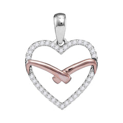 10kt White Rose-tone Gold Womens Round Diamond Heart Outline Pendant 1/6 Cttw