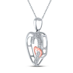 Sterling Silver Womens Round Diamond 2-tone Heart Pendant 1/6 Cttw