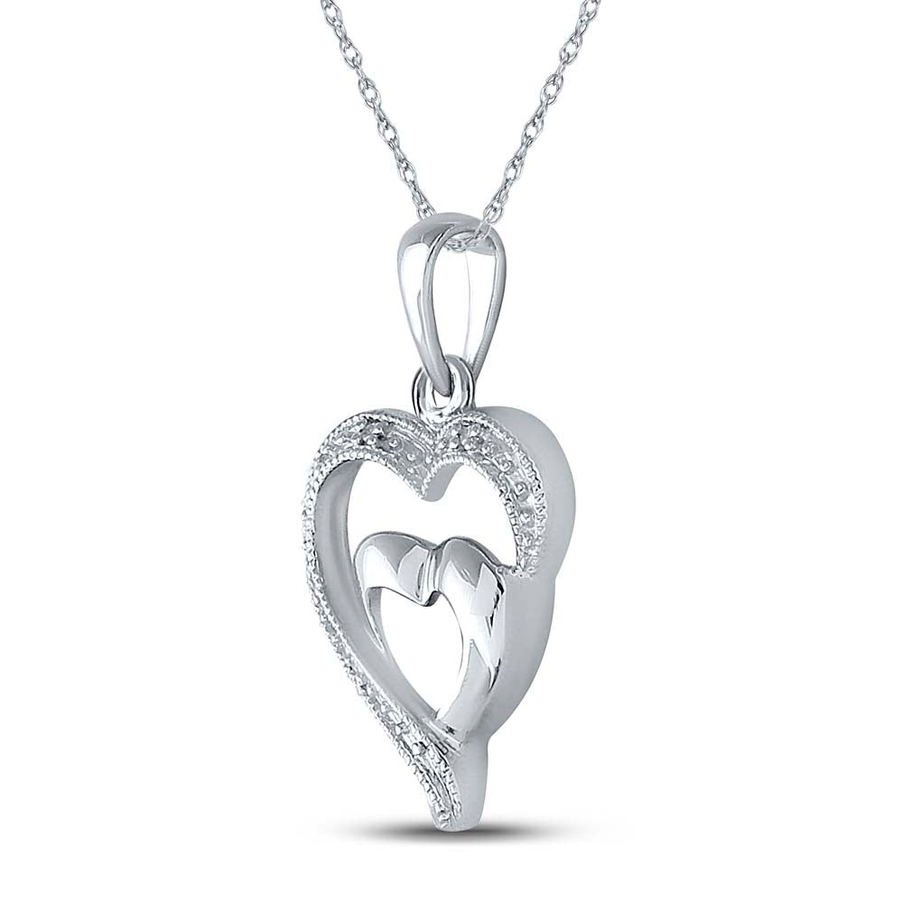 Sterling Silver Womens Round Natural Diamond Heart Pendant .02 CTW 1.42 Gram