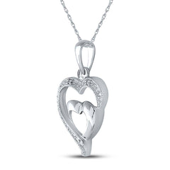 Sterling Silver Womens Round Natural Diamond Heart Pendant .02 CTW 1.42 Gram