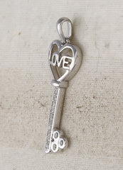Sterling Silver Womens Round Natural Diamond Love Key Pendant 1/10 CTW 1.71 Gram