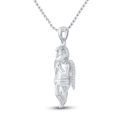 Sterling Silver Diamond Mens Womens Small Praying Guardian Angel Cherub Charm Polished Pendant 1/20 Cttw