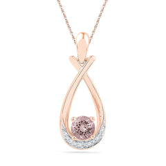 10kt Rose Gold Womens Round Lab-Created Morganite Solitaire Diamond Teardrop Pendant 3/8 Cttw