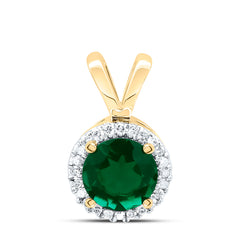 10K Yellow Gold Womens Lab-Created Emerald Solitaire & Diamond Halo Pendant 7/8 CTW 1.05 Gram