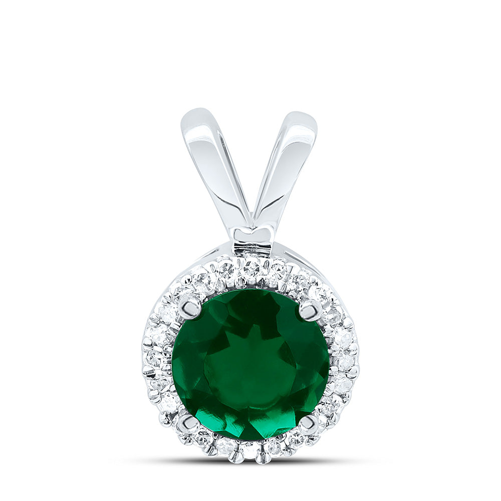 10K White Gold Womens Lab-Created Emerald Solitaire & Diamond Halo Pendant 7/8 CTW 0.92 Gram