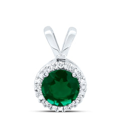 10K White Gold Womens Lab-Created Emerald Solitaire & Diamond Halo Pendant 7/8 CTW 0.92 Gram