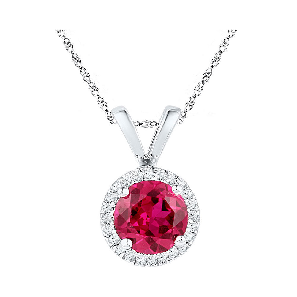10K White Gold Womens Round Lab-Created Ruby Solitaire Pendant 1.00 CTW 0.91 Gram