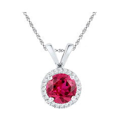 10K White Gold Womens Round Lab-Created Ruby Solitaire Pendant 1.00 CTW 0.91 Gram