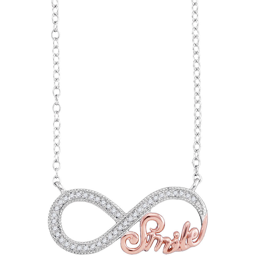 10kt White Gold Womens Round Diamond Infinity Pendant Necklace 1/10 Cttw