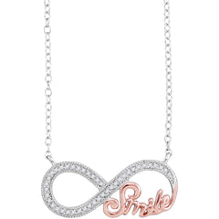 10kt White Gold Womens Round Diamond Infinity Pendant Necklace 1/10 Cttw