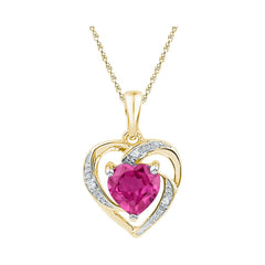 10kt Yellow Gold Womens Round Lab-Created Pink Sapphire Heart Pendant 1.00 Cttw