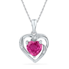 10kt White Gold Womens Round Lab-Created Pink Sapphire Heart Pendant 1.00 Cttw