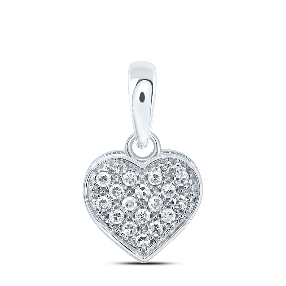 10kt White Gold Womens Round Diamond Simple Heart Cluster Pendant 1/20 Cttw