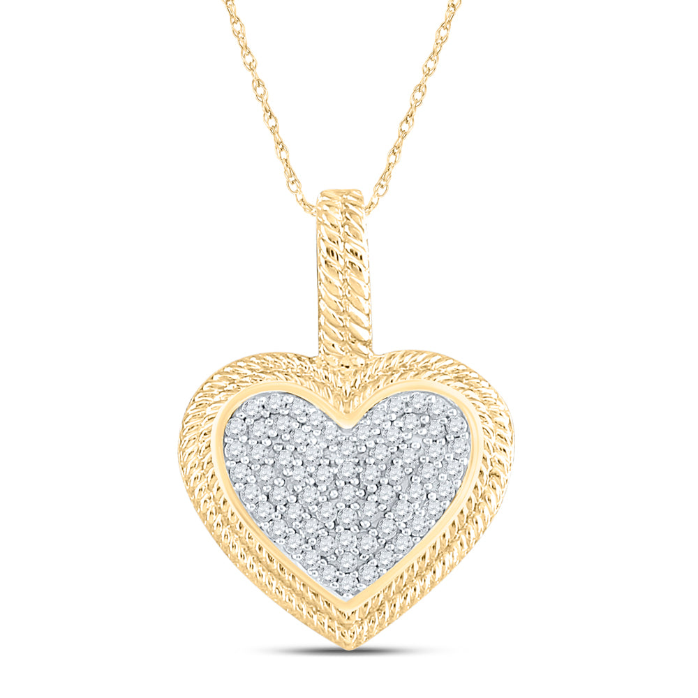 10kt Yellow Gold Womens Round Diamond Heart Milgrain Pendant 1/6 Cttw