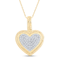 10kt Yellow Gold Womens Round Diamond Heart Milgrain Pendant 1/6 Cttw