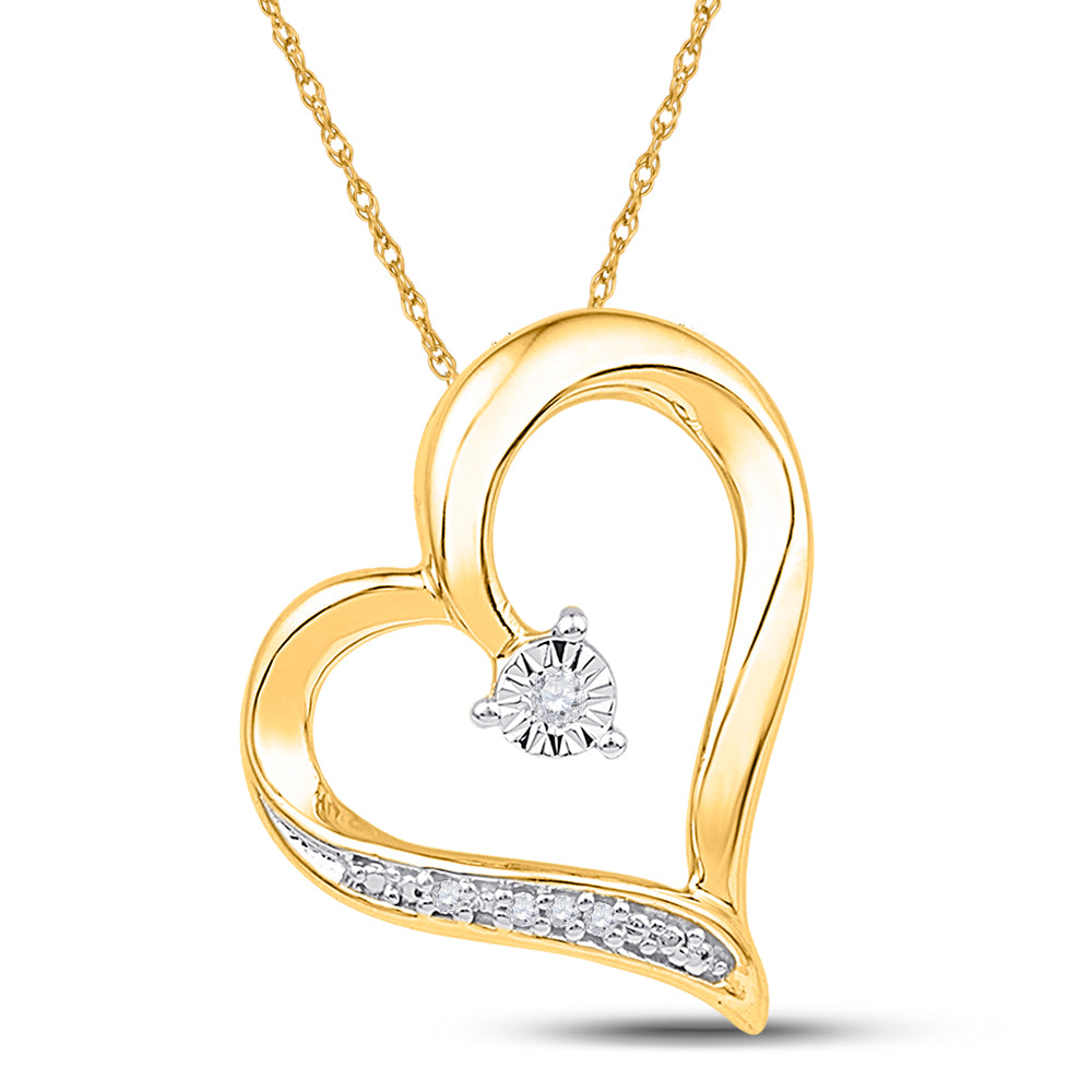 10kt Yellow Gold Womens Round Diamond Heart Pendant .01 Cttw