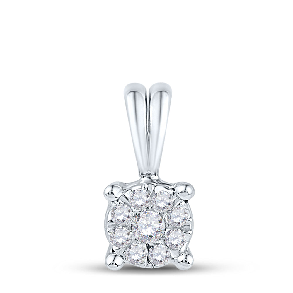 10kt White Gold Womens Round Diamond Cluster Pendant 1/10 Cttw