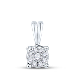 10kt White Gold Womens Round Diamond Cluster Pendant 1/10 Cttw