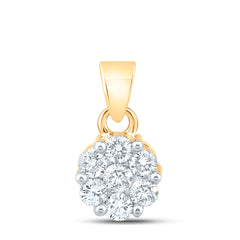14kt Yellow Gold Womens Round Diamond Flower Cluster Pendant 1.00 Cttw