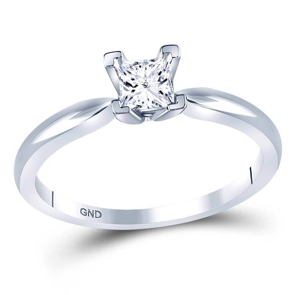 14K White Gold Womens Princess Diamond Solitaire Bridal Wedding Engagement Ring 3/8 CTW 2.2 Gram
