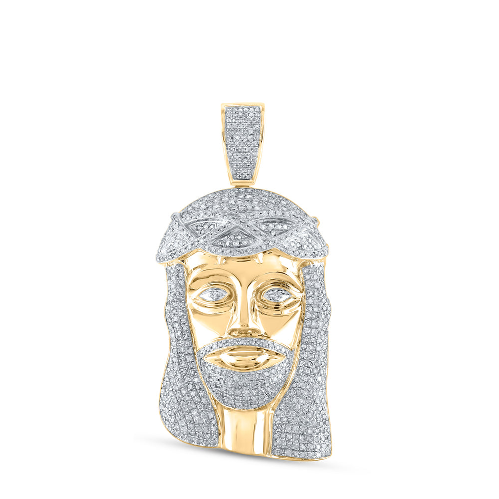 10kt Yellow Gold Mens Round Diamond Jesus Face Charm Pendant 3.00 Cttw
