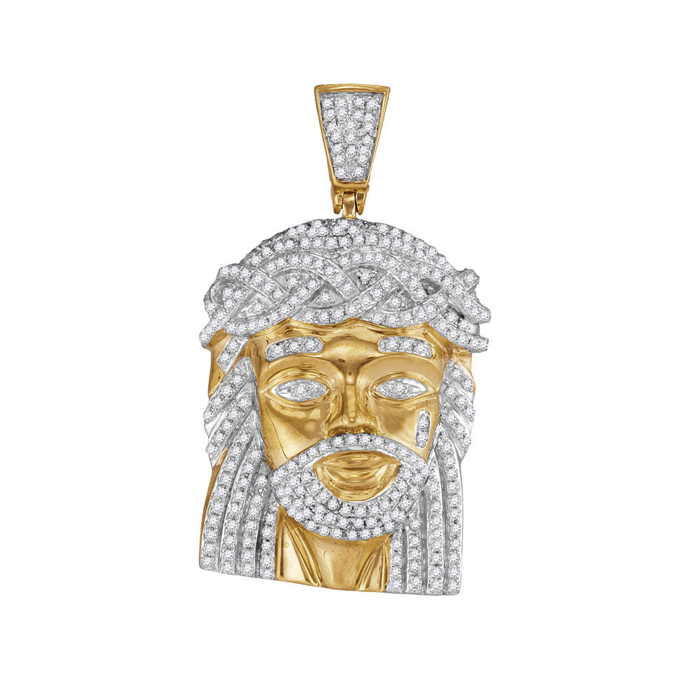 10K Yellow Gold Mens Round Natural Diamond Jesus Christ Messiah Charm Pendant 1.00 CTW 10.6 Gram