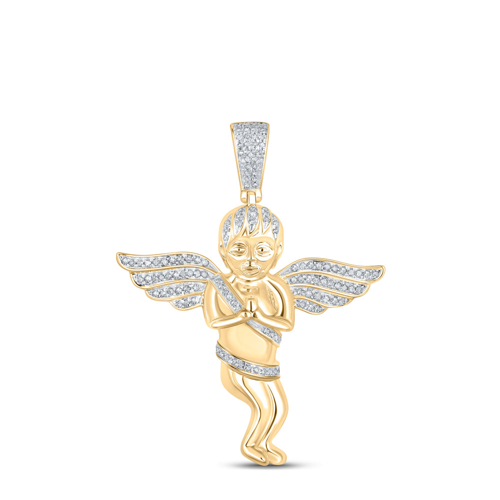10K Yellow Gold Mens Round Natural Diamond Angel Wings Cherub Charm Pendant 1/2 CTW 8.35 Gram