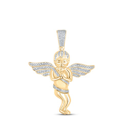 10K Yellow Gold Mens Round Natural Diamond Angel Wings Cherub Charm Pendant 1/2 CTW 8.35 Gram