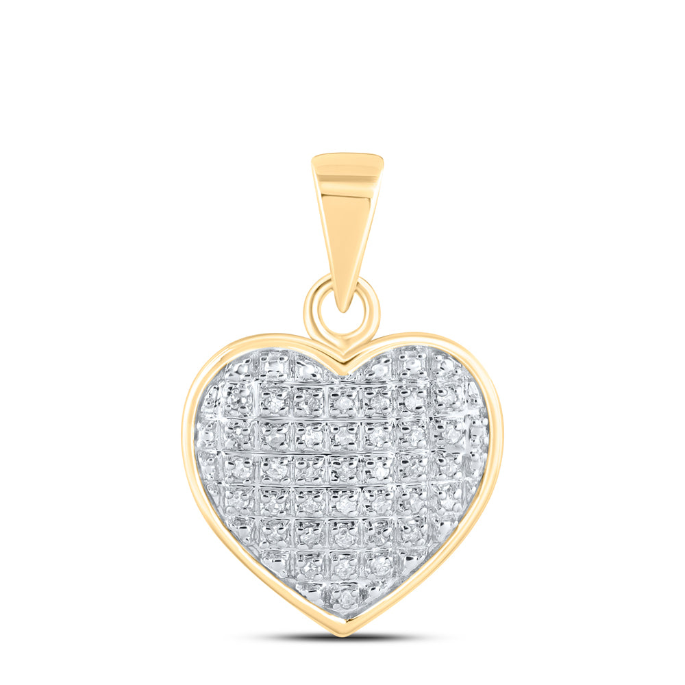 10kt Yellow Gold Womens Round Diamond Heart Cluster Pendant 1/10 Cttw