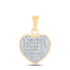 10kt Yellow Gold Womens Round Diamond Heart Cluster Pendant 1/10 Cttw