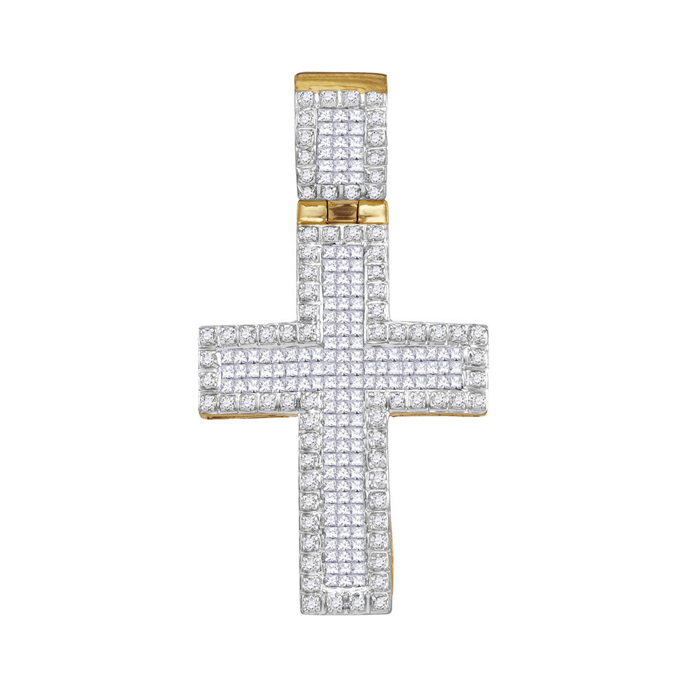 10kt Yellow Gold Mens Round Diamond Cross Charm Pendant 1.00 Cttw