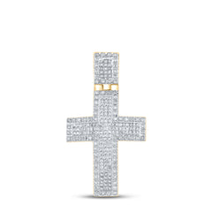 10kt Yellow Gold Mens Round Diamond Cross Charm Pendant 1.00 Cttw